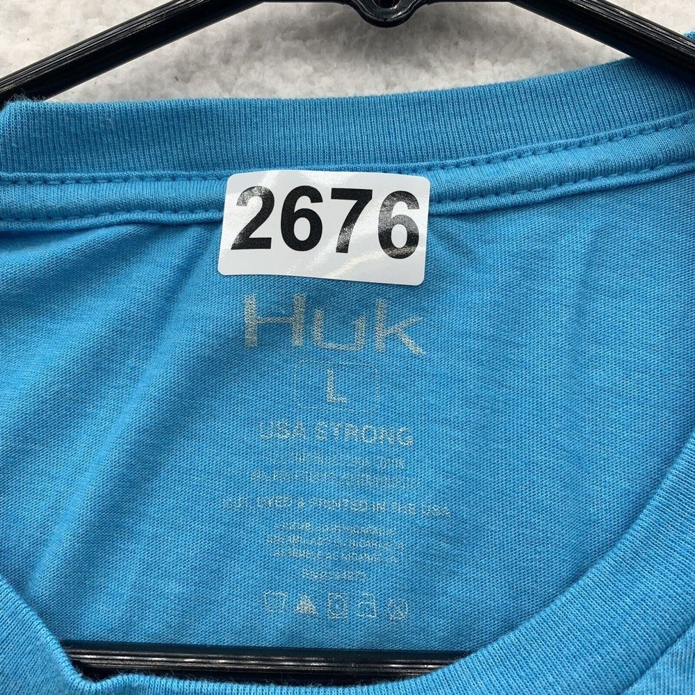 Huk T-Shirt Mens Large Blue Performance‎ Fishing USA Strong Outdoors Dad - Picture 10 of 10